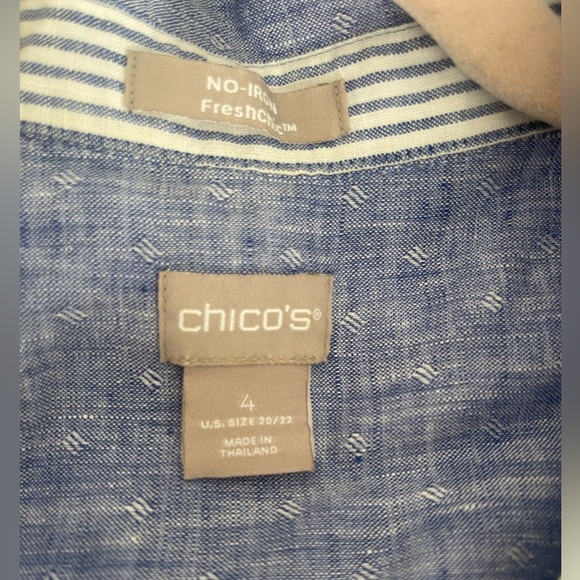 Chico’s No Iron 100% Linen Blue Chambray Button-Up Shirt Size 4 (US 20 XXL) - Picture 5 of 6